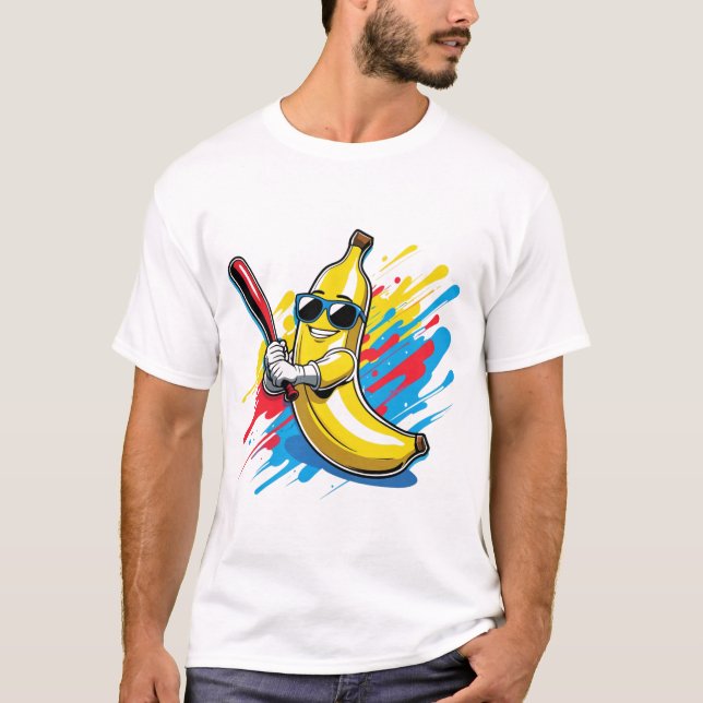 Camiseta Funny Banana Swinging Baseball Funny Drip Mascot (Anverso)