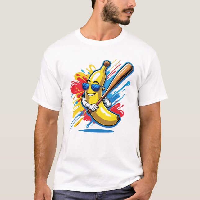 Camiseta Funny Banana Swinging Baseball Funny Drip Mascot  (Anverso)