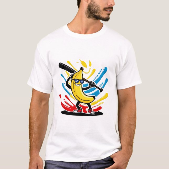 Camiseta Funny Banana Swinging Baseball Funny Drip Mascot  (Anverso)