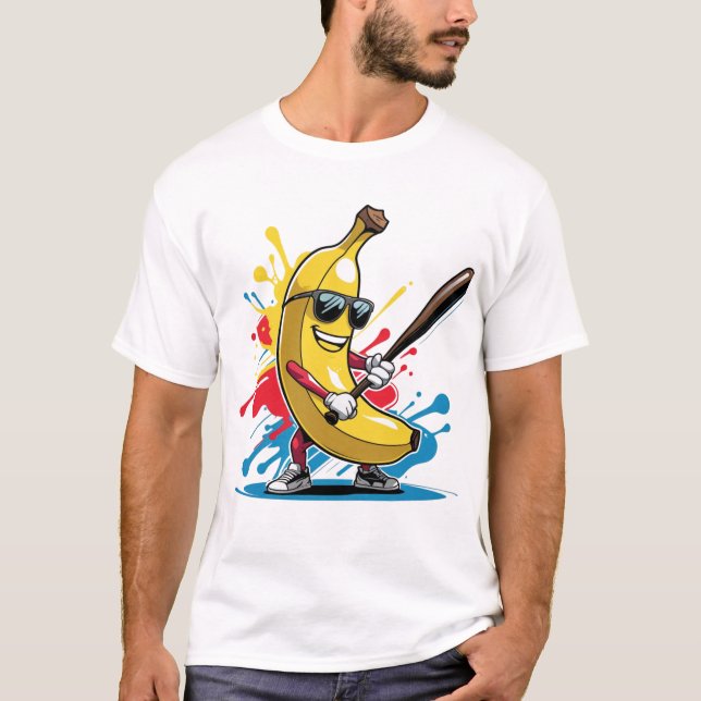 Camiseta Funny Banana Swinging Baseball Funny Drip Mascot  (Anverso)