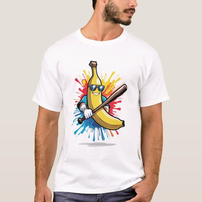 Camiseta Funny Banana Swinging Baseball Funny Drip Mascot  (Anverso)