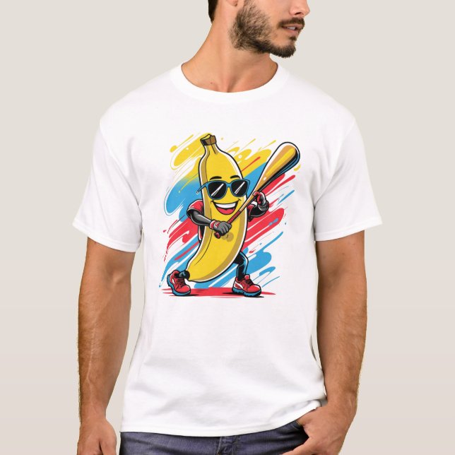 Camiseta Funny Banana Swinging Baseball Funny Drip Mascot  (Anverso)