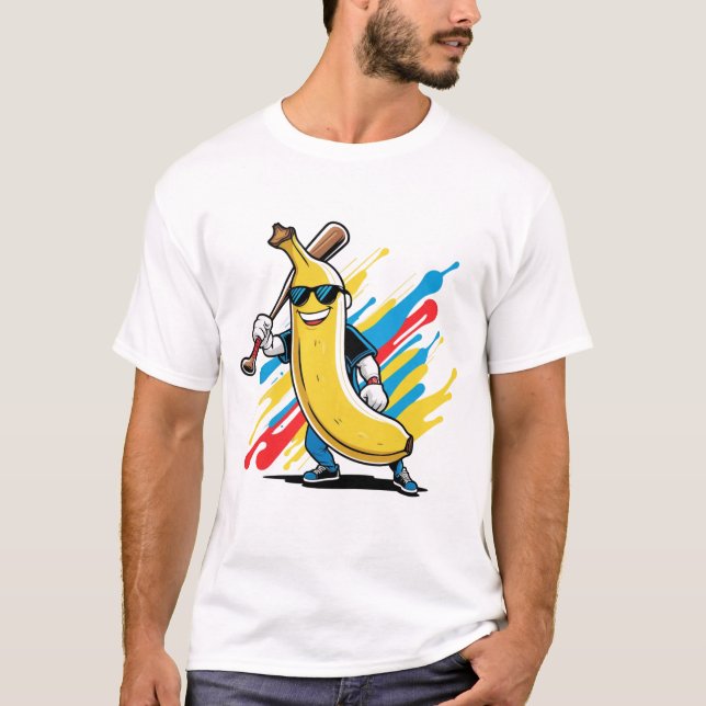 Camiseta Funny Banana Swinging Baseball Funny Drip Mascot  (Anverso)