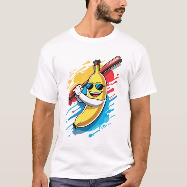 Camiseta Funny Banana Swinging Baseball Funny Drip Mascot  (Anverso)