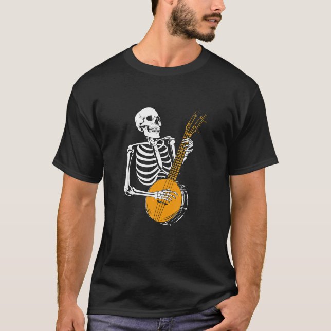 Camiseta Funny Banjo Lover Skeleton Jugando Banjo Halloween (Anverso)