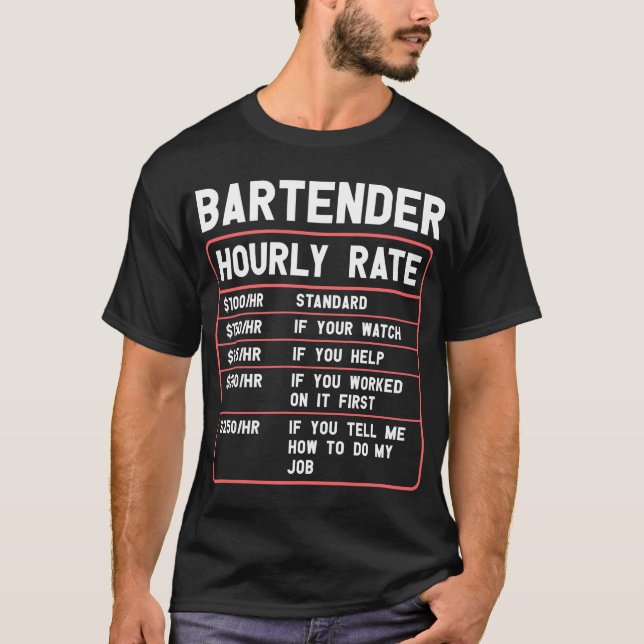 Camiseta Funny Bartender con tarifa horaria (Anverso)