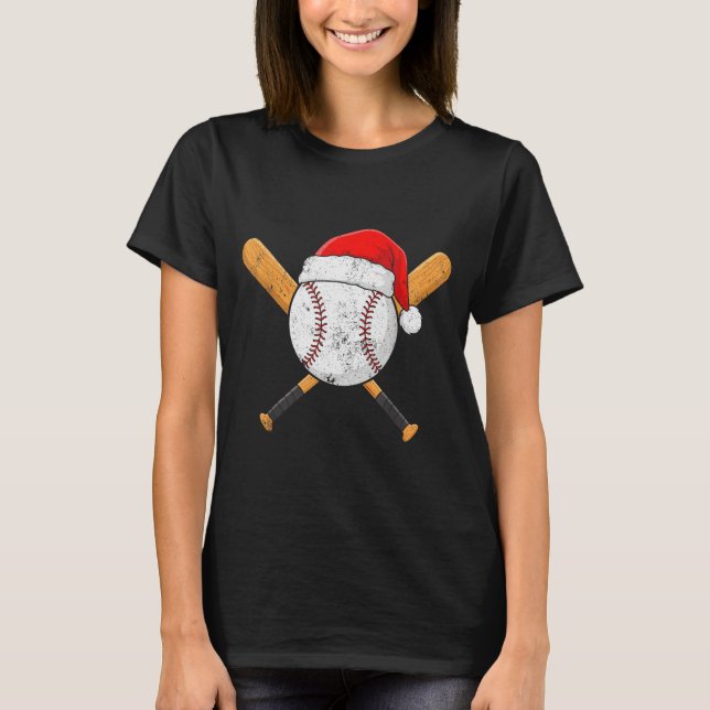 Camiseta Funny Baseball Ball Santa Hat Xmas Pajamas Players (Anverso)