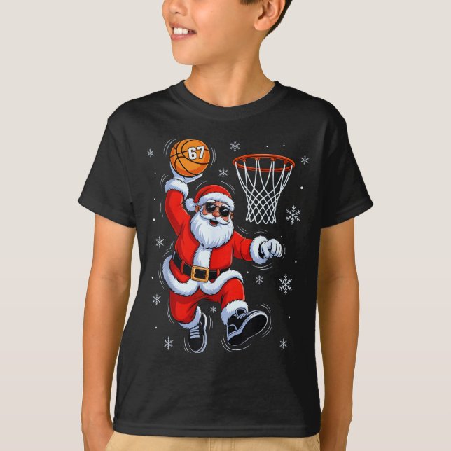 Camiseta Funny Basketball Santa 67 Christmas Xmas Holiday K (Anverso)