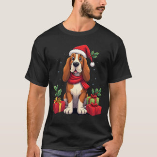 Camiseta Funny Basset Hound Dog Christmas Outfits Santa Hat