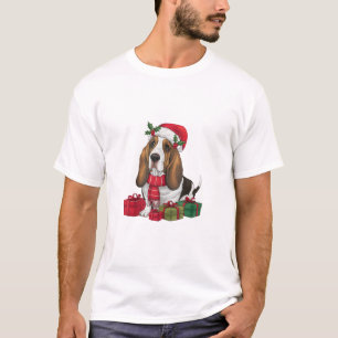 Camiseta Funny Basset Hound Dog Navidades Traje a Santa Hat