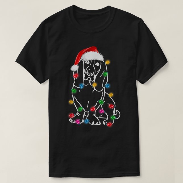 Camiseta Funny Basset Hound Dog Tree Christmas Lights Xmas  (Diseño del anverso)