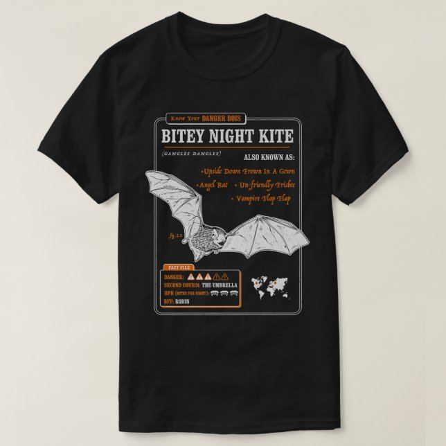 Camiseta Funny Bat Fact File - Bitey Night Kite (Diseño del anverso)