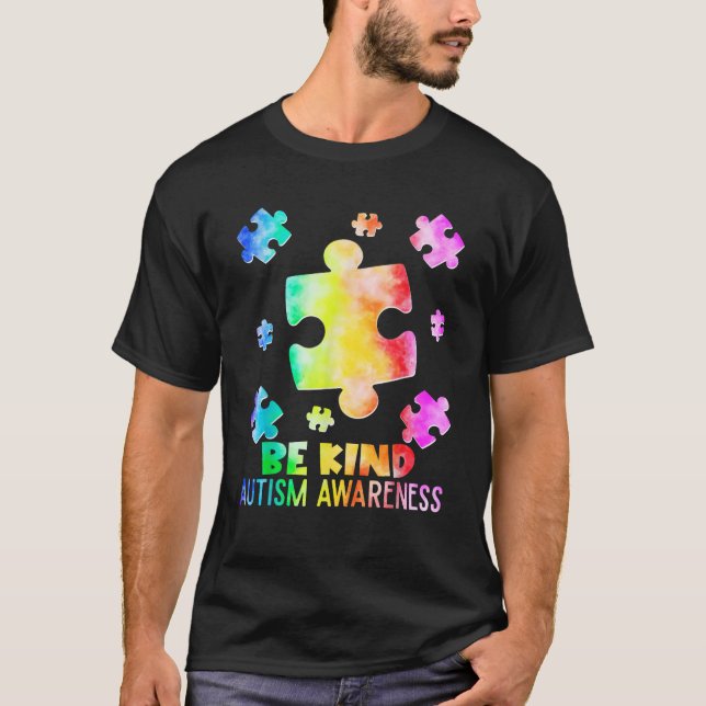 Camiseta Funny Be Kind Puzzle Pieces Tie Dye Autism Awarene (Anverso)
