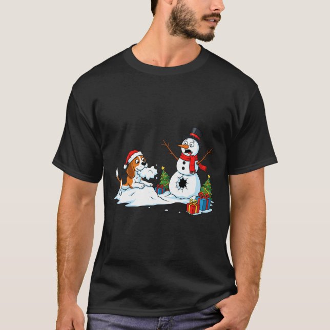Camiseta Funny Beagle Snowman Christmas Tree Xmas Womens Me (Anverso)