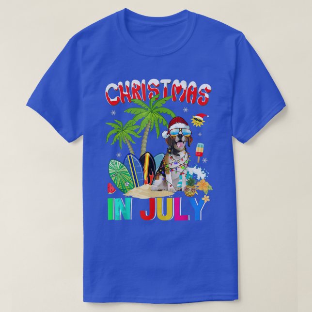 Camiseta Funny Beagles in Santa Hat Sunglasses Christmas In (Diseño del anverso)