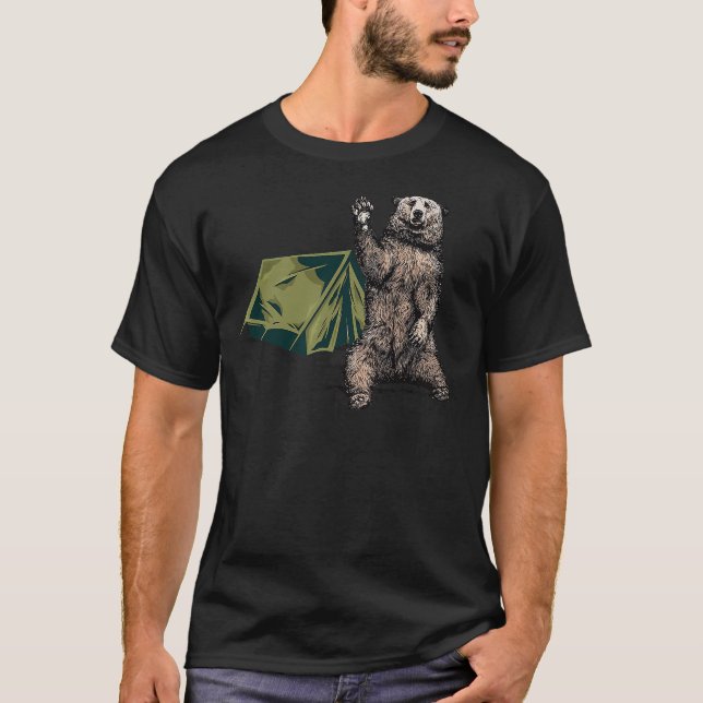 Camiseta Funny Bear Waving Hiking Camping Bear Hiking (Anverso)