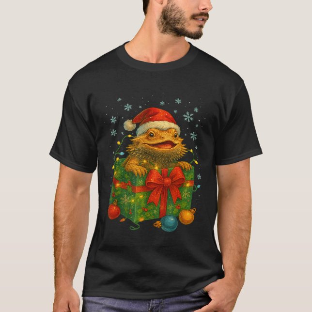 Camiseta Funny Bearded Dragons Santa Christmas Tree Lights  (Anverso)