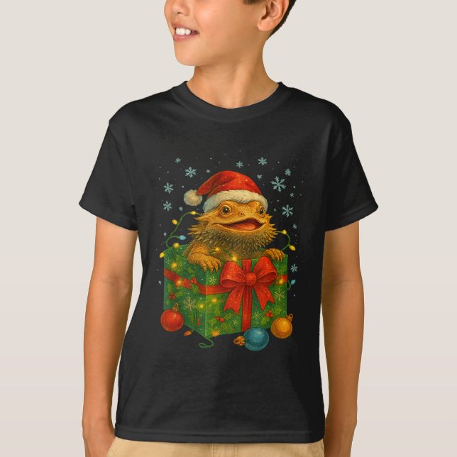 Camiseta Funny Bearded Dragons Santa Christmas Tree Lights  (Anverso)