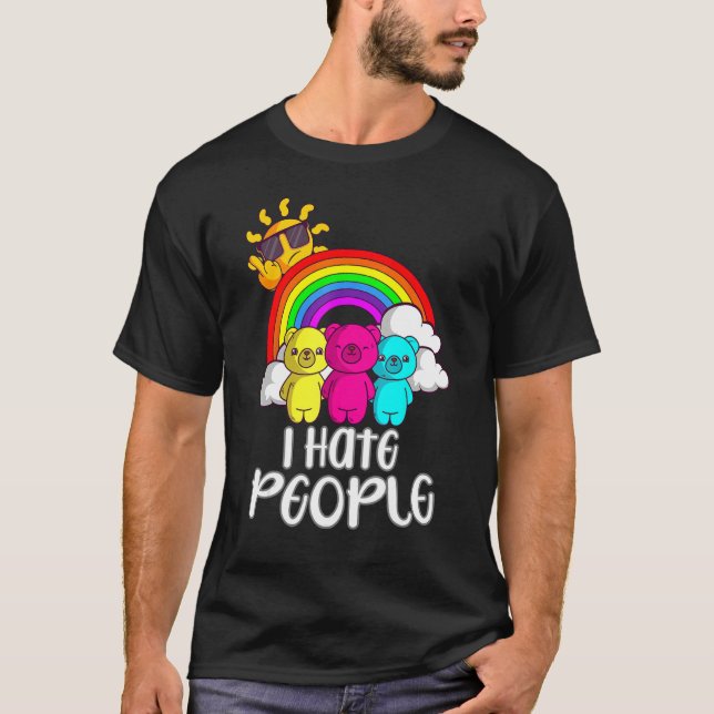 Camiseta Funny Bears And Rainbow I Hate People Antisocial I (Anverso)