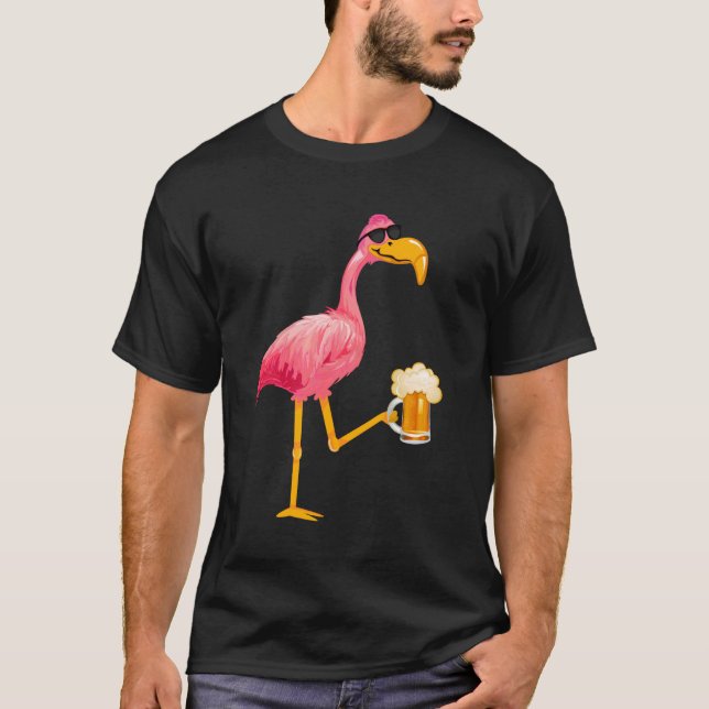 Camiseta Funny Beer and Flamingo Lover - Flamingo Wearing S (Anverso)