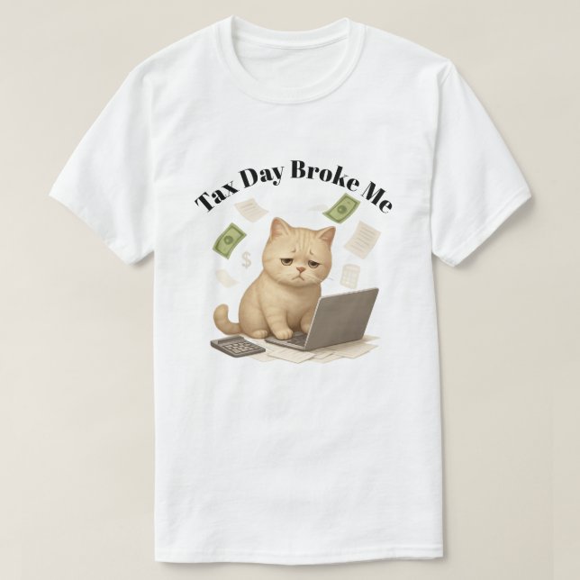 Camiseta Funny Beige Minimal Stressed Cat Tax Day (Diseño del anverso)