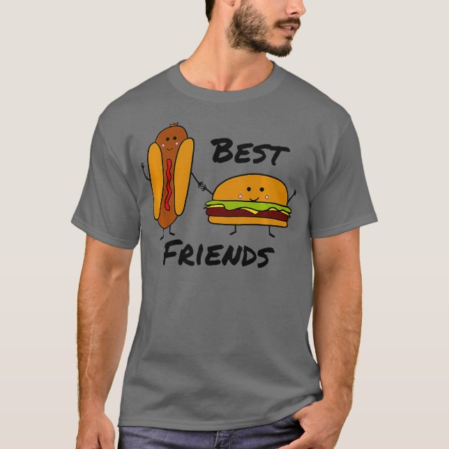 Camiseta Funny Best Friends Hotdog y Hamburger Premium (Anverso)