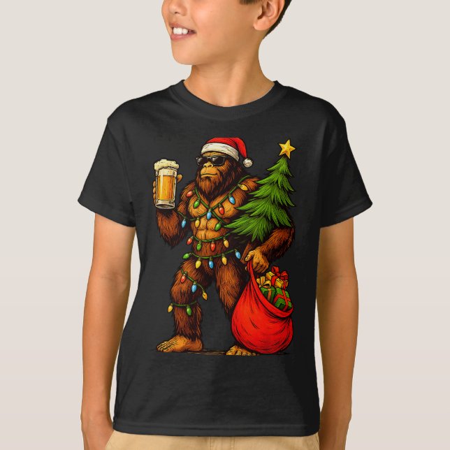 Camiseta Funny Big Foot Santa Hat Drink Christmas Tree Xmas (Anverso)