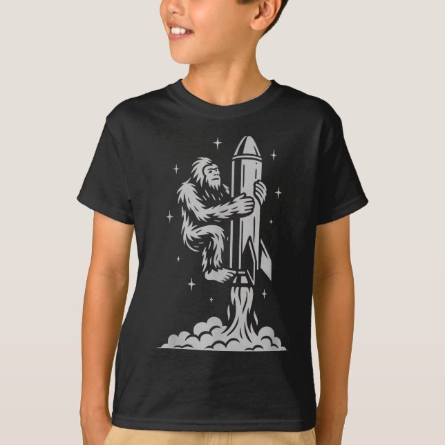 Camiseta Funny Bigfoot Flying Into Space With Stars And Cos (Anverso)