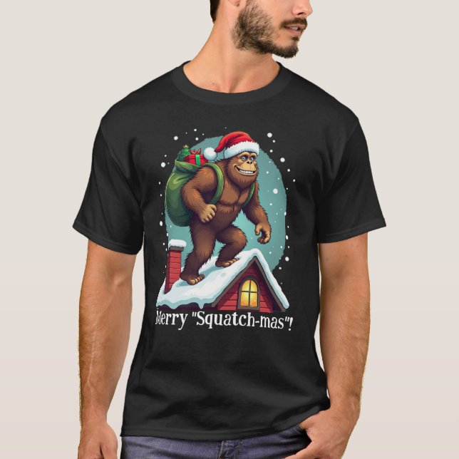 Camiseta Funny Bigfoot Santa Rooftop Tee Merry Squatchmas (Anverso)