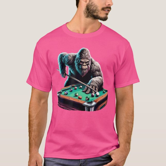 Camiseta Funny Bigfoot Sasquatch Billiards Pool Player Men  (Anverso)