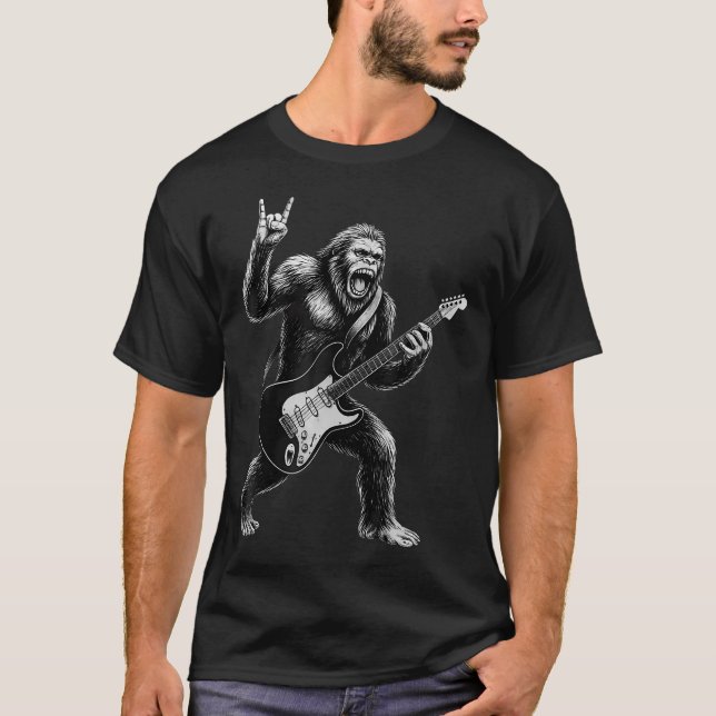Camiseta Funny Bigfoot Sasquatch Playing Guitar Rock And Ro (Anverso)