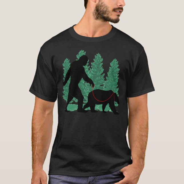 Camiseta Funny Bigfoot Walking A Grizzly Bear Wild Animal L (Anverso)