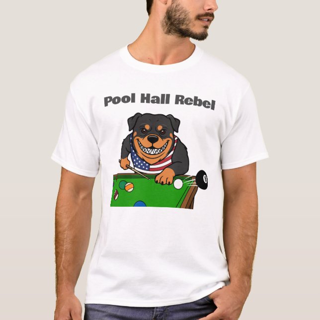 Camiseta Funny Billiards Pool Hall Rebel Rottweiler (Anverso)