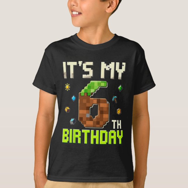 Camiseta Funny Birthday Boy It's My 6th Birthday Gamer Pixe (Anverso)