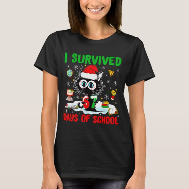Camiseta Funny Black Cat Christmas I Survived 67 Days Of Sc (Anverso)