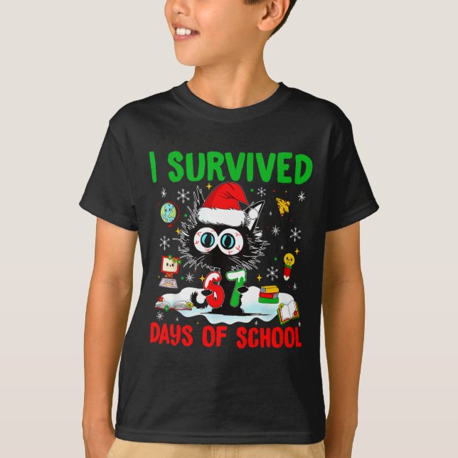 Camiseta Funny Black Cat Christmas I Survived 67 Days Of Sc (Anverso)