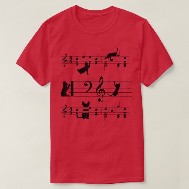 Camiseta Funny Black Cat Climbing Playing Sheet Music Note  (Diseño del anverso)