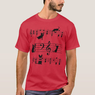 Camiseta Funny Black Cat Climbing Playing Sheet Music Note