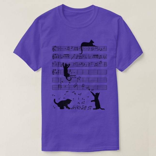 Camiseta Funny Black Cat Climbing Playing Sheet Music Note  (Diseño del anverso)