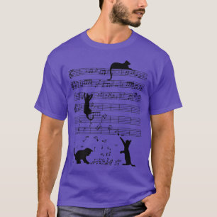Camiseta Funny Black Cat Climbing Playing Sheet Music Note 