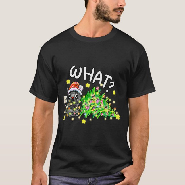 Camiseta Funny Black Cat Gift Pushing Christmas Tree Over C (Anverso)