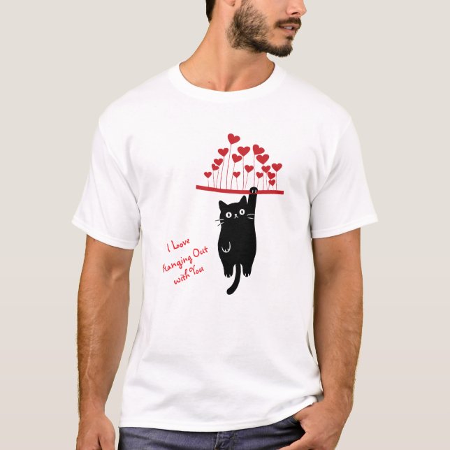 Camiseta Funny Black Cat Hanging Out Valentine's Day (Anverso)