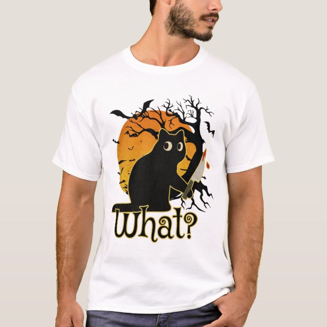 Camiseta Funny Black Cat Holding Knife Halloween (Anverso)