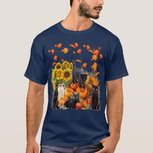 Camiseta Funny Black Cat Leaf Fall Hello Autumn For Cute Ki