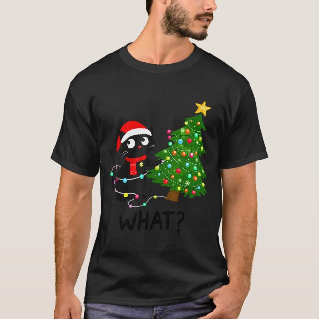Camiseta Funny Black Cat What_ Christmas Tree Funny Cat Lov (Anverso)