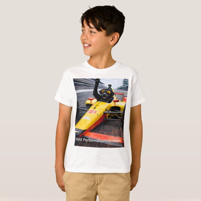 Camiseta Funny Black Lab Puppy Race Car T-Shirt for Kids |  (Anverso completo)