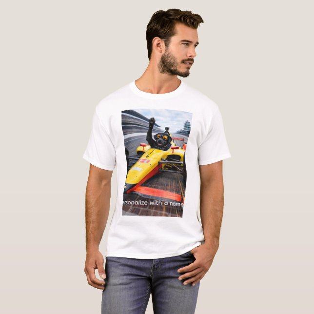Camiseta Funny Black Lab Puppy Racing IndyCar T-Shirt |  (Anverso completo)
