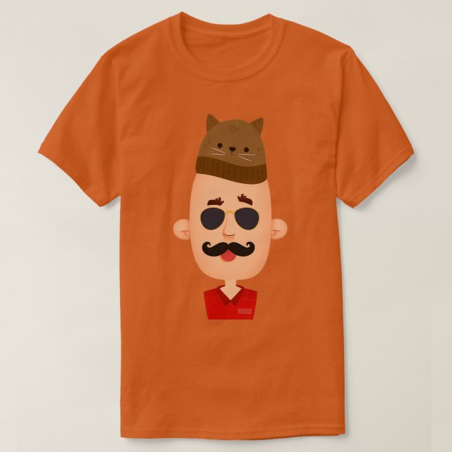 Camiseta Funny Black Mustache Cap Cat Sticker (Diseño del anverso)