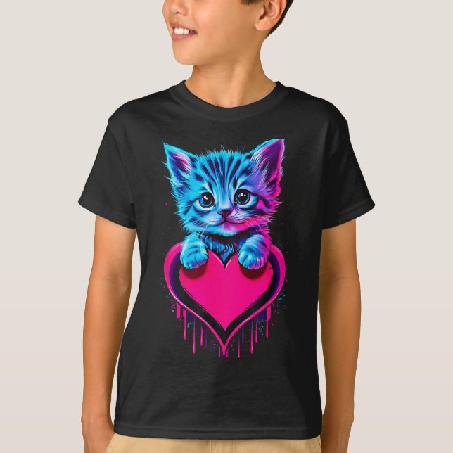Camiseta Funny Blacklight Glitch Art Cute Cat Kitten Valent (Anverso)