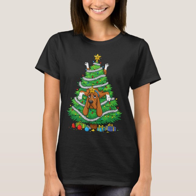Camiseta Funny Bloodhound Dog Christmas Tree Lights Kids Me (Anverso)